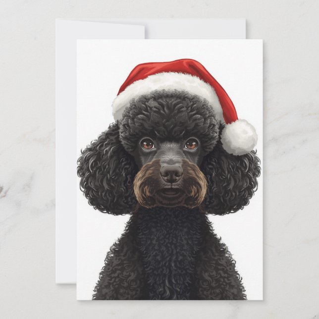 Cartão De Festividades Festive Black Poodle Dog in Santa Hat Illustration (Frente)