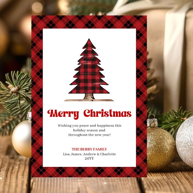 Cartão De Festividades Festive Buffalo Check Christmas Tree Greeting Card (Festive Buffalo Check Christmas Tree Greeting Card)
