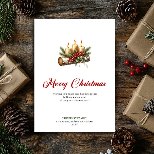 Cartão De Festividades Festive Christmas candles rustic greenery card (Festive Christmas candles rustic greenery card)