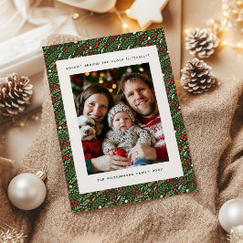 Cartão De Festividades Festive Christmas Holly Leaf Holiday Photo Card