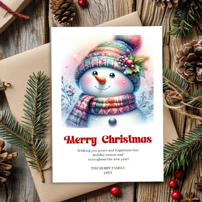 Cartão De Festividades Festive digital Christmas snowman kids greeting (Festive digital Christmas snowman kids greeting Holiday Card)