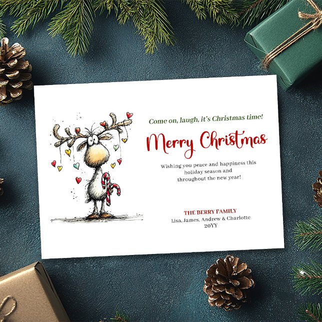 Cartão De Festividades Festive Funny Reindeer Merry Christmas Design (Festive Funny Reindeer Merry Christmas Design)