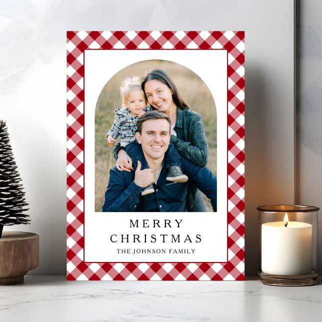 Cartão De Festividades Festive Gingham Photo Christmas (Festive Gingham Photo Christmas Holiday Card)