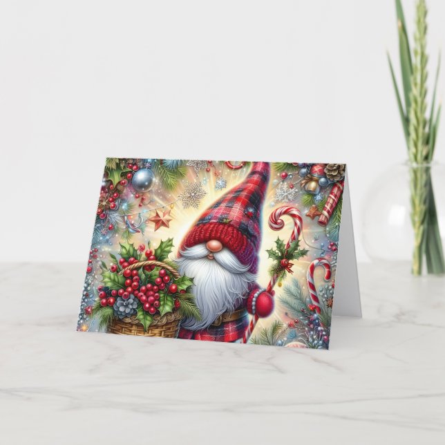 Cartão De Festividades Festive Gnome with Candy Canes (Frente)