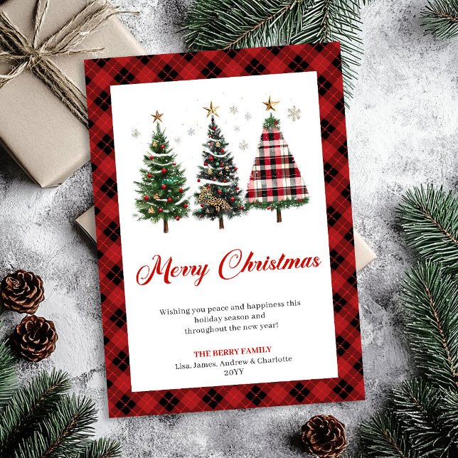 Cartão De Festividades Festive Gold Tone Buffalo Plaid Christmas Tree  (Festive Gold Tone Buffalo Plaid Christmas Tree Card)