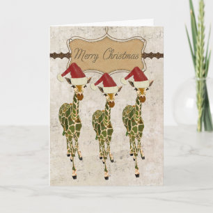 Cartão De Festividades Festive Golden Giraffes Merry Christmas Card