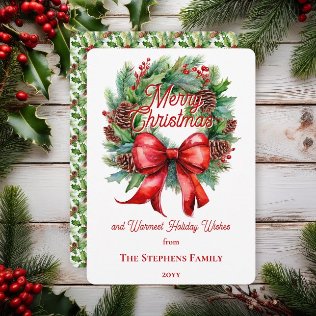 Cartão De Festividades Festive Holiday Wreath Merry Christmas Non-Photo (Festive Holiday Wreath "Merry Christmas" Non-Photo Flat Greeting Card)