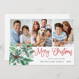 Cartão De Festividades Festive Holly Berry 3 PHOTO Christmas Greeting