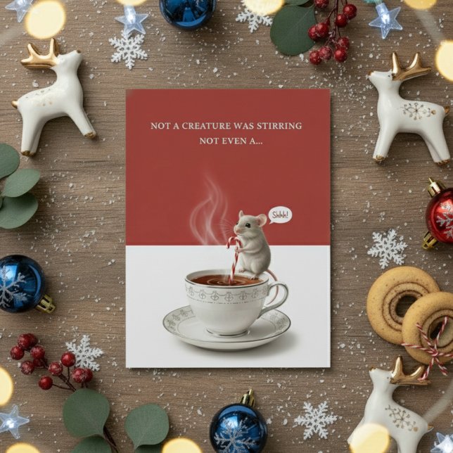 Cartão De Festividades Festive Mouse Not a Creature Christmas Card Joy (Criador carregado)