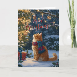 Cartão De Festividades Festive Orange Cat Christmas Greeting Folded Card