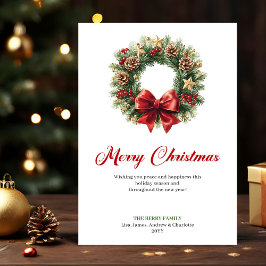 Cartão De Festividades Festive Pine Wreath Christmas Greeting Printable