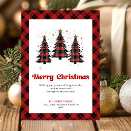 Cartão De Festividades Festive Red Black Tartan Holiday Greeting Card