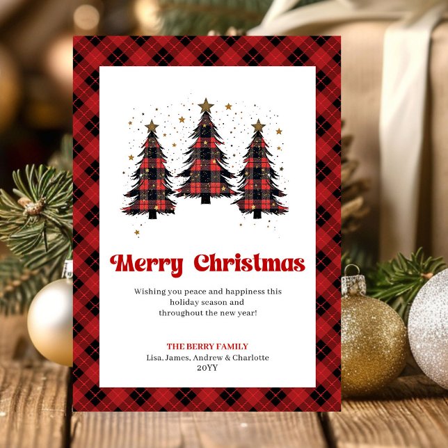 Cartão De Festividades Festive Red Black Tartan Holiday Greeting Card (Festive Red Black Tartan Holiday Greeting Card)