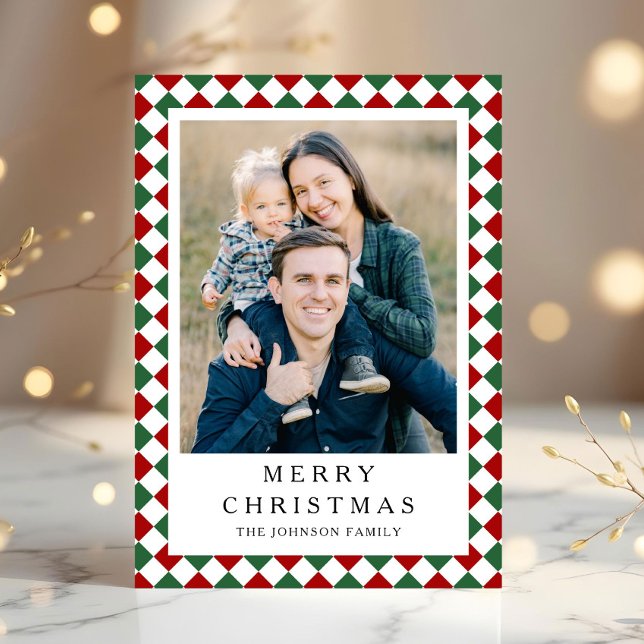 Cartão De Festividades Festive Red Green Photo Christmas (Festive Red Green Photo Christmas Holiday Card)