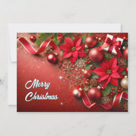 Cartão De Festividades Festive Red Ornaments with Glitter Snowflakes