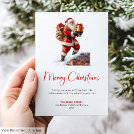 Cartão De Festividades Festive Santa Claus Red Green Holiday Greeting