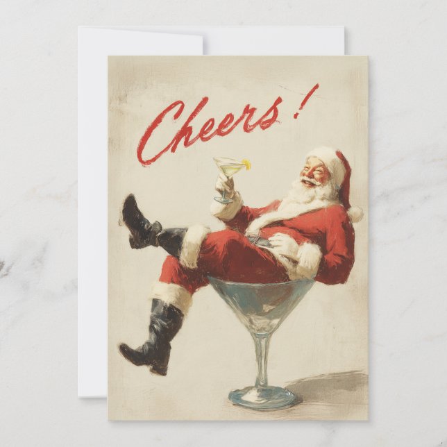 Cartão De Festividades Festive Santa Holiday Cheers (Frente)