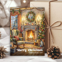 Cartão De Festividades Festive scene greeting card red green traditional