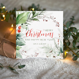 Cartão De Festividades Festive Watercolor Greenery Merry Christmas