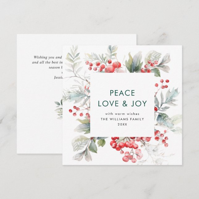 Cartão De Festividades Festive Watercolor Holly Berry Christmas Modern (Frente/Verso)