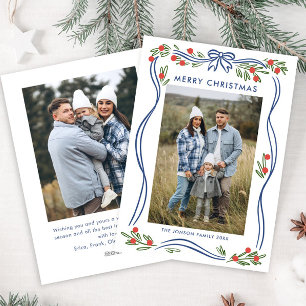 Cartão De Festividades Festivo Boho Azul Fita Arco de Natal Fita 2 Foto