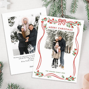 Cartão De Festividades Festivo Boho Vermelho Arco de Natal Fita 2 Foto