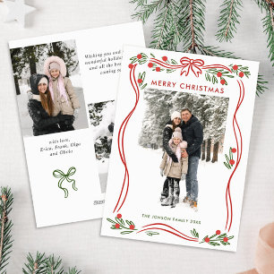 Cartão De Festividades Festivo Boho Vermelho Arco de Natal Fita 3 Foto