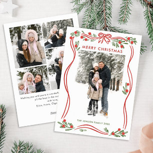 Cartão De Festividades Festivo Boho Vermelho Arco de Natal Fita 5 Foto