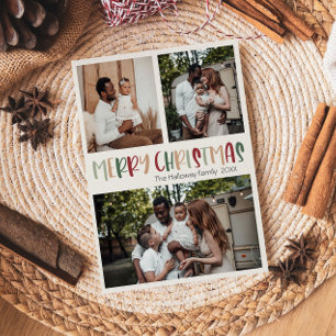 Cartão De Festividades Festivo Casual Colorida Foto de Natal Três