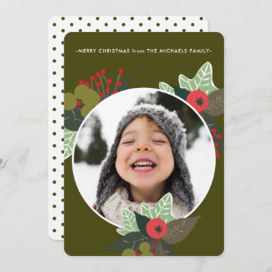 Cartão De Festividades Festivo Círculo Botânico Verde Foto Natal