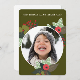 Cartão De Festividades Festivo Círculo Botânico Verde Foto Natal