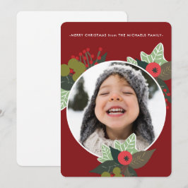 Cartão De Festividades Festivo Círculo Botânico Vermelho Foto Natal