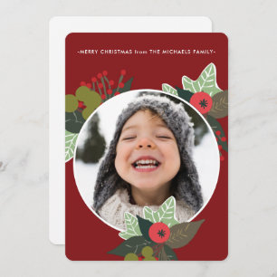 Cartão De Festividades Festivo Círculo Botânico Vermelho Foto Natal