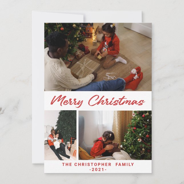 Cartão De Festividades Festivo Confetti Feliz Natal 3 Foto Colagem H (Frente)