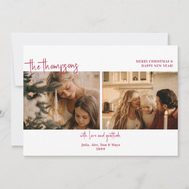 Cartão De Festividades Festivo Duas Colagem Fotográfica Simples Natal De  (Frente)