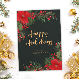 Cartão De Festividades Festivo Elegante Natal Verde Botânico Vermelho