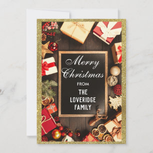 Cartão De Festividades Festivo Feliz Festa de Natal Dourada Glitter