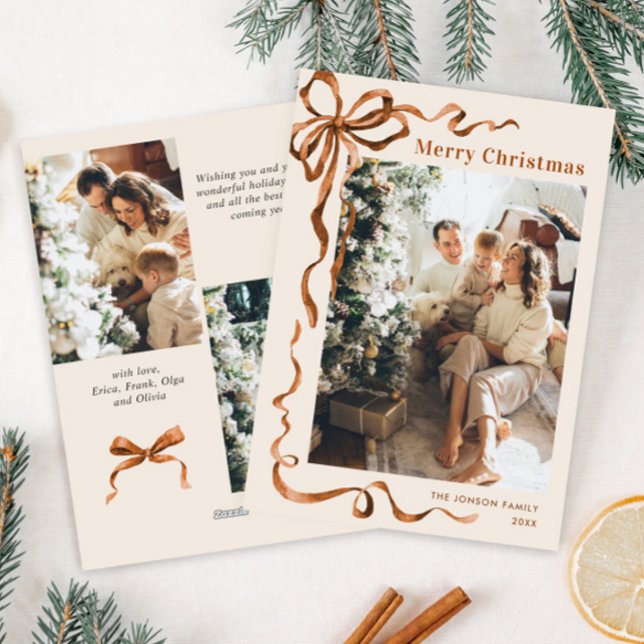 Cartão De Festividades Festivo Feliz Natal Arco Fita 3 Foto (Criador carregado)