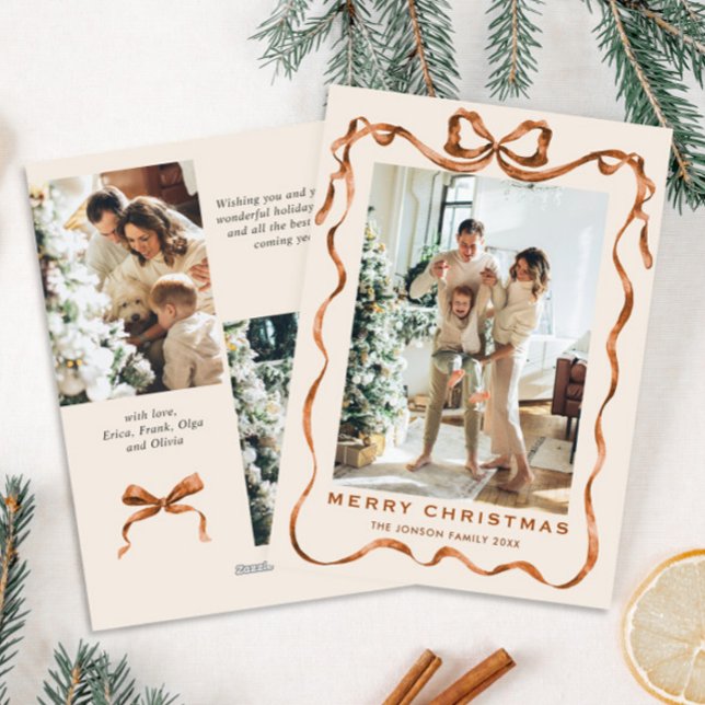 Cartão De Festividades Festivo Feliz Natal Arco Fita 3 Foto (Criador carregado)