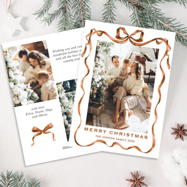 Cartão De Festividades Festivo Feliz Natal Arco Fita 3 Foto (Criador carregado)