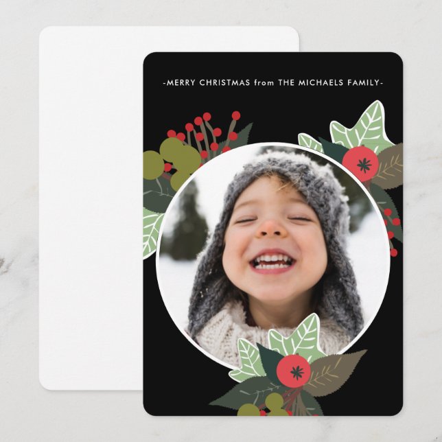 Cartão De Festividades Festivo Festa de Natal Círculo Botânico Foto de Na (Frente/Verso)