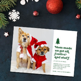 Cartão De Festividades Festivo Festivo Pets Foto Natal | Branco