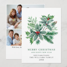Cartão De Festividades Festivo Holly Berry 3 FOTO Saudação de Natal