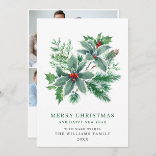 Cartão De Festividades Festivo Holly Berry 3 FOTO Saudação de Natal