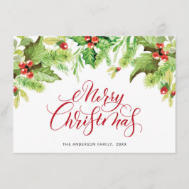 Cartão De Festividades Festivo Holly Berry Mistletosaudação de Natal