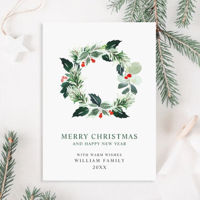 Cartão De Festividades Festivo Holly Berry Wreath Christmas Saudação Holi (Criador carregado)