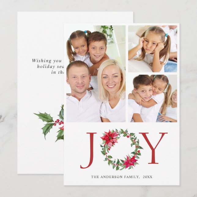 Cartão De Festividades Festivo Holly Wreath Natal Saudação 3 FOTO (Frente/Verso)