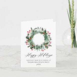 Cartão De Festividades Festivo Holly Wreath natal saudação corporativa