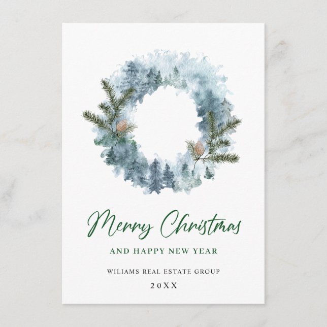 Cartão De Festividades Festivo Holly Wreath natal saudação corporativa (Frente)