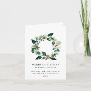Cartão De Festividades Festivo Holly Wreath natal saudação corporativa